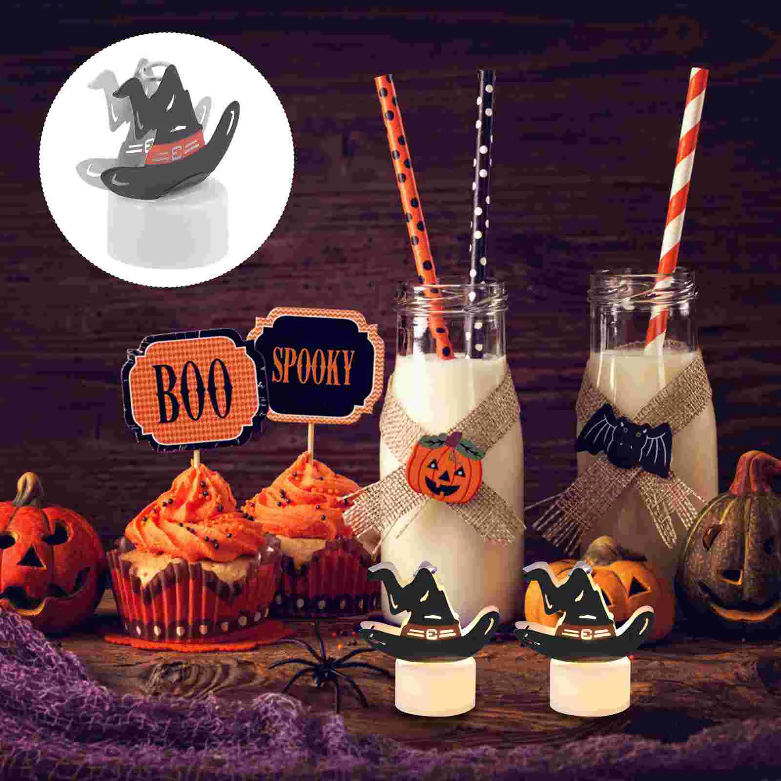 2 Pcs Decor Lamp Halloween Flameless Light Pumpkin Spider Decorations LED Plastic Candles Girly Room