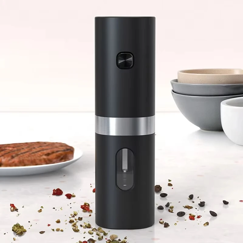 Elektrische schwarze Pfeffermühle, automatisch einstellbare Grobheit, Salz- und Pfeffermühle, batteriebetrieben, nachfüllbar, Edelstahl