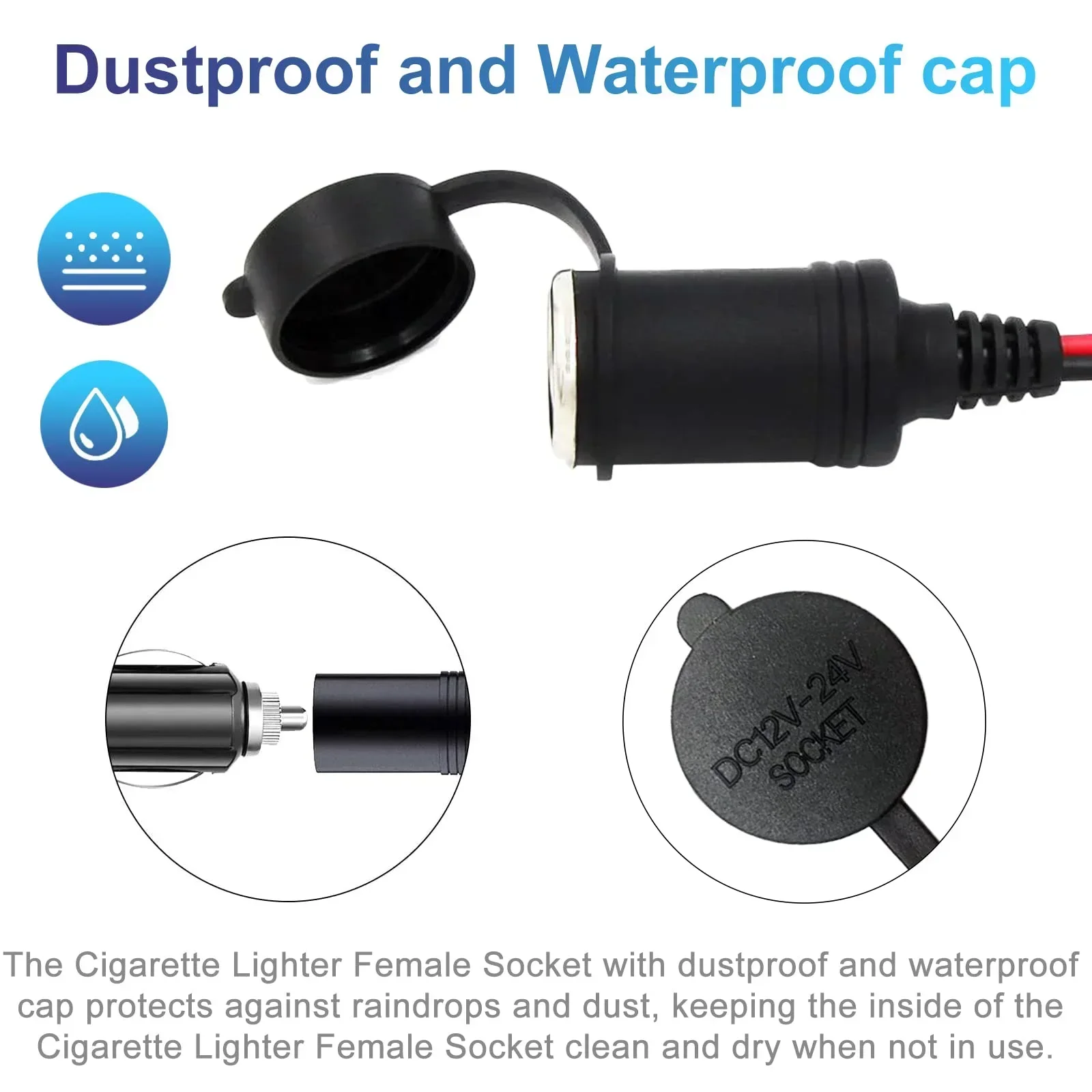 كبير سيارة ولاعة السجائر مقبس تمديد الحبل ، المكونات الداخلية إلى مقبس ، الذكور والنساء كابل