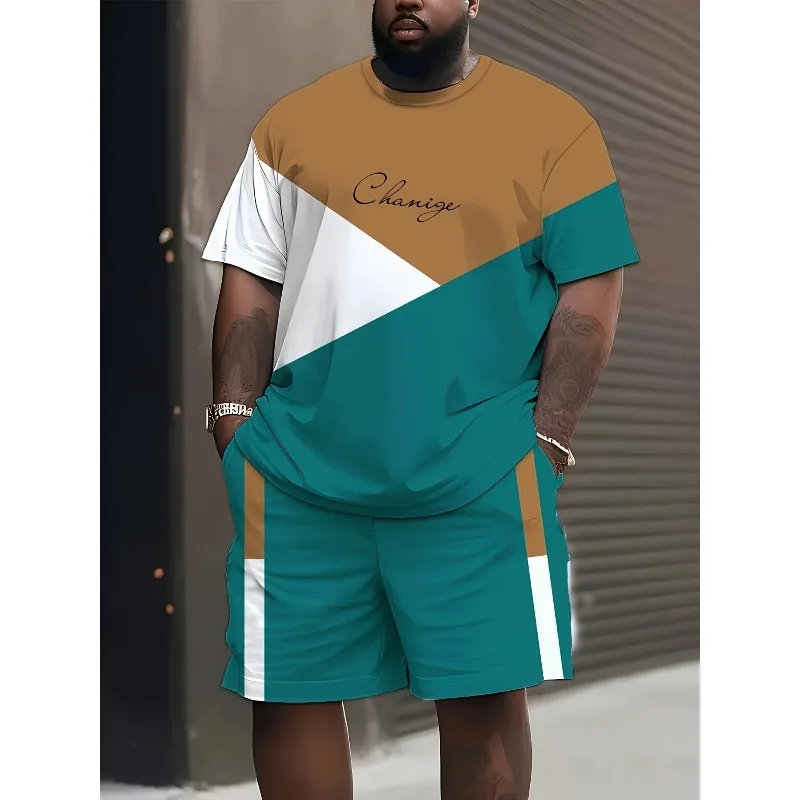 2025 Fashion Outdoor Casual T-shirt Shorts Summer Large Men's 3D Printed Short Sleeve Top Shorts 2-piece Set