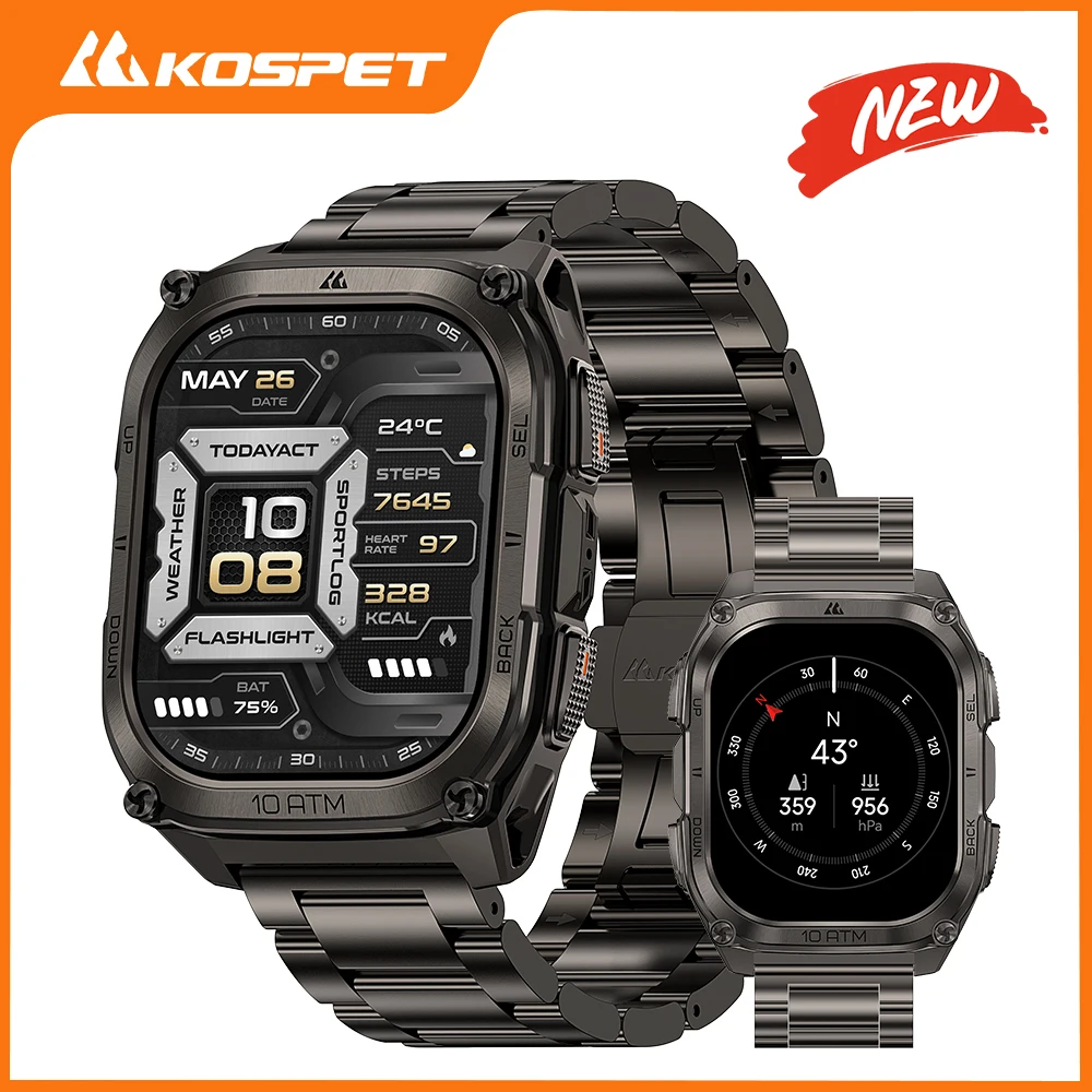 2026 KOSPET Tank M4 SE Rugged Smart Watch Military Grade GPS Stainless Steel 100M Waterproof 45M Fre