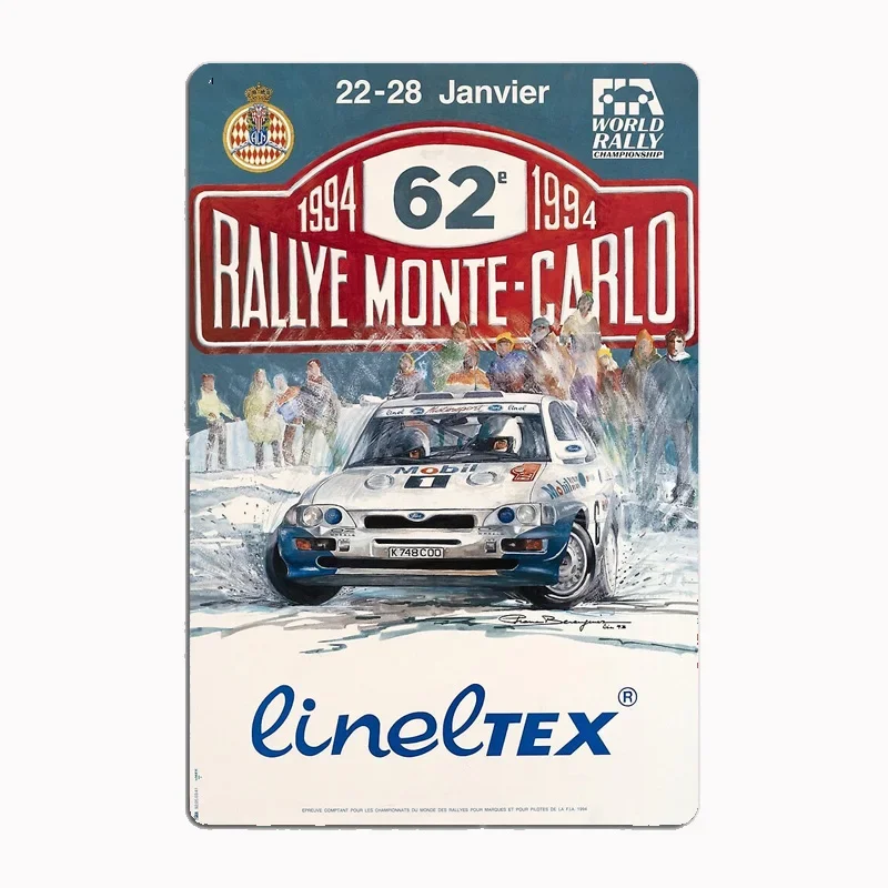 HD Tin Sign 1994 Rallye Monte-Carlo Vintage Retro Metal Poster Classic World Rally Championship Wall Art Decor for Man Cave Gara