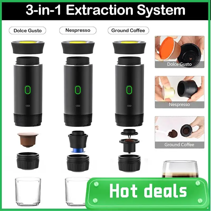 

B69A Wireless Electric Portable Espresso Coffee Machine Camping Coffee Maker 3-In-1 Capsule Powder Travel Coffee Maker