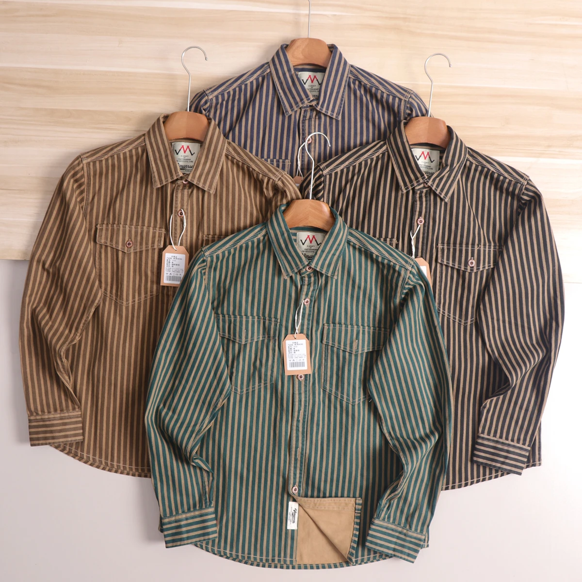 Thick Heavy Duty Workwear Striped Shirt Men's Loose Fit Jacket Autumn Vintage Large Size Coat Button up Long Sleeve Casual Shirt