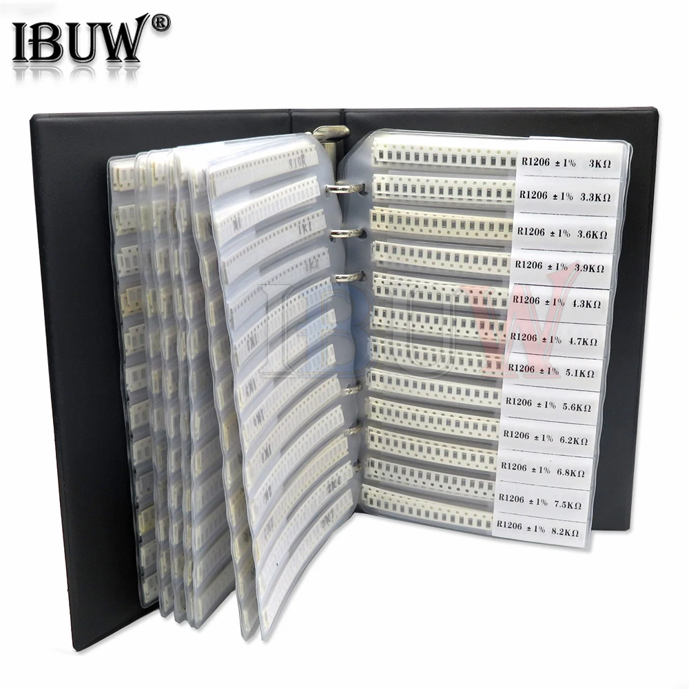 Ibuw 1% SMD 모듬 키트, 0201 0402 0603 0805 1206 저항기 샘플 북, 10K 100K 1K 1R 100R 220R, 4250PCs, 8500PCs, 8850PCs