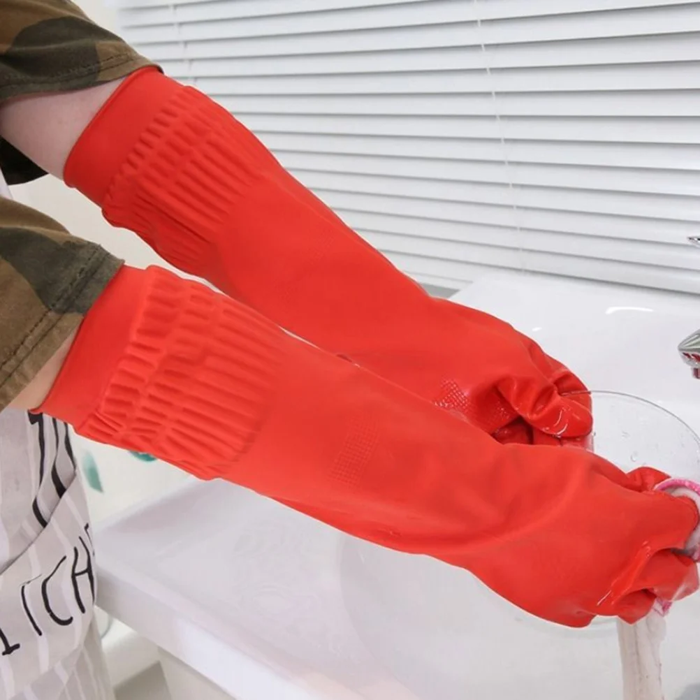 

1Pair Latex Dishwashing Gloves Red Silicone Material Protect Hands from Harsh Detergents Kitchen Cleaning Cleaning Gloves