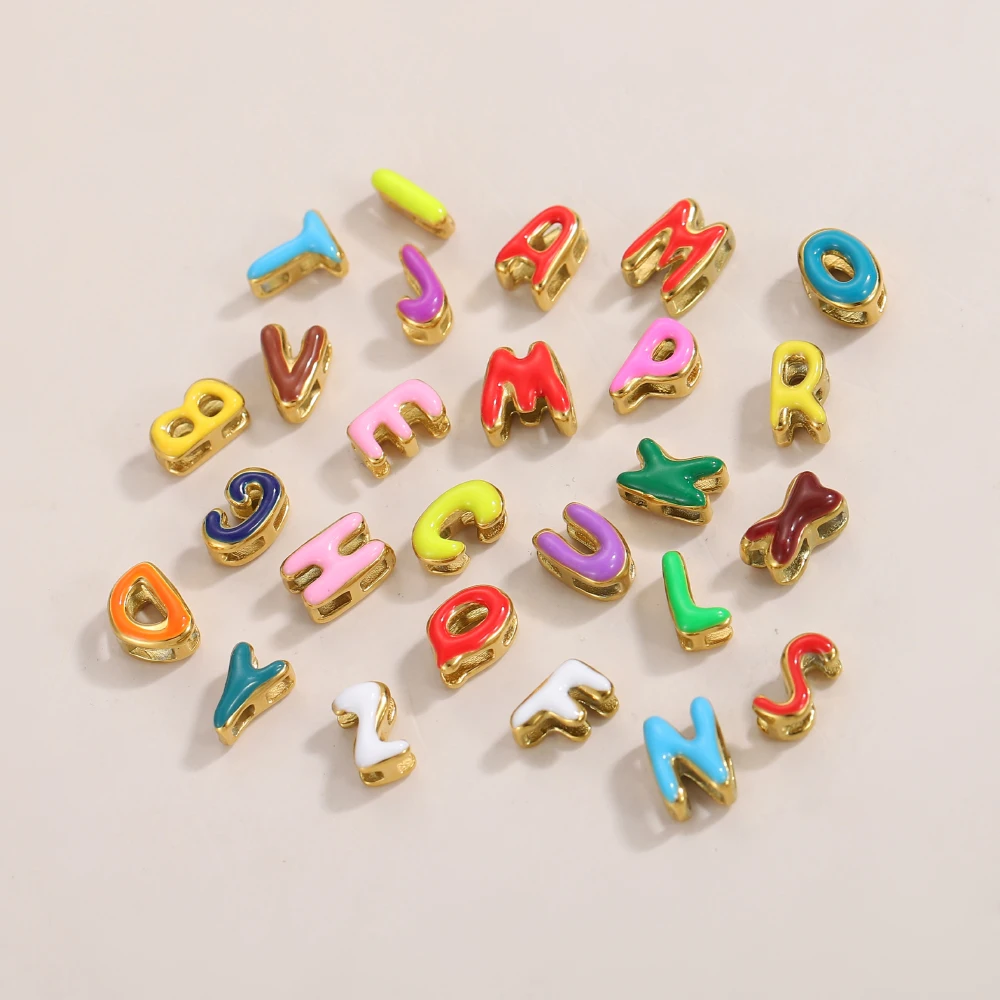 Pendentifs et breloques de bijoux tendance en acier inoxydable coloré, lettres bulles 3D initiales A-Z, plaqué or, émail goutte d'huile