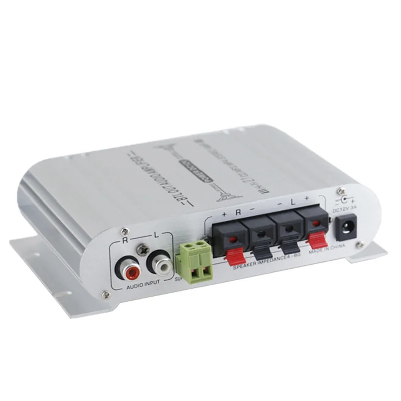 AS95-Car Stereo Amplifier Speaker Hifi Power 2.1 Channel Home Subwoofer Audio Output 12V Audio System Durable Easy To Use Silver