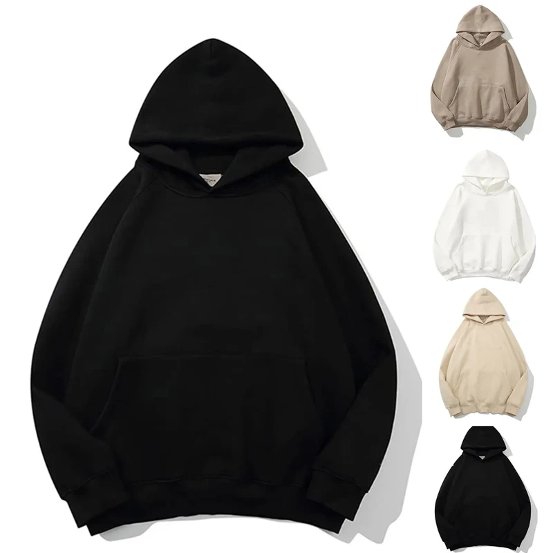 Nieuwe streetwear heren hoodie effen kleur basic losse zwarte hoodie met lange mouwen zak sweatshirt voor dames hoodies