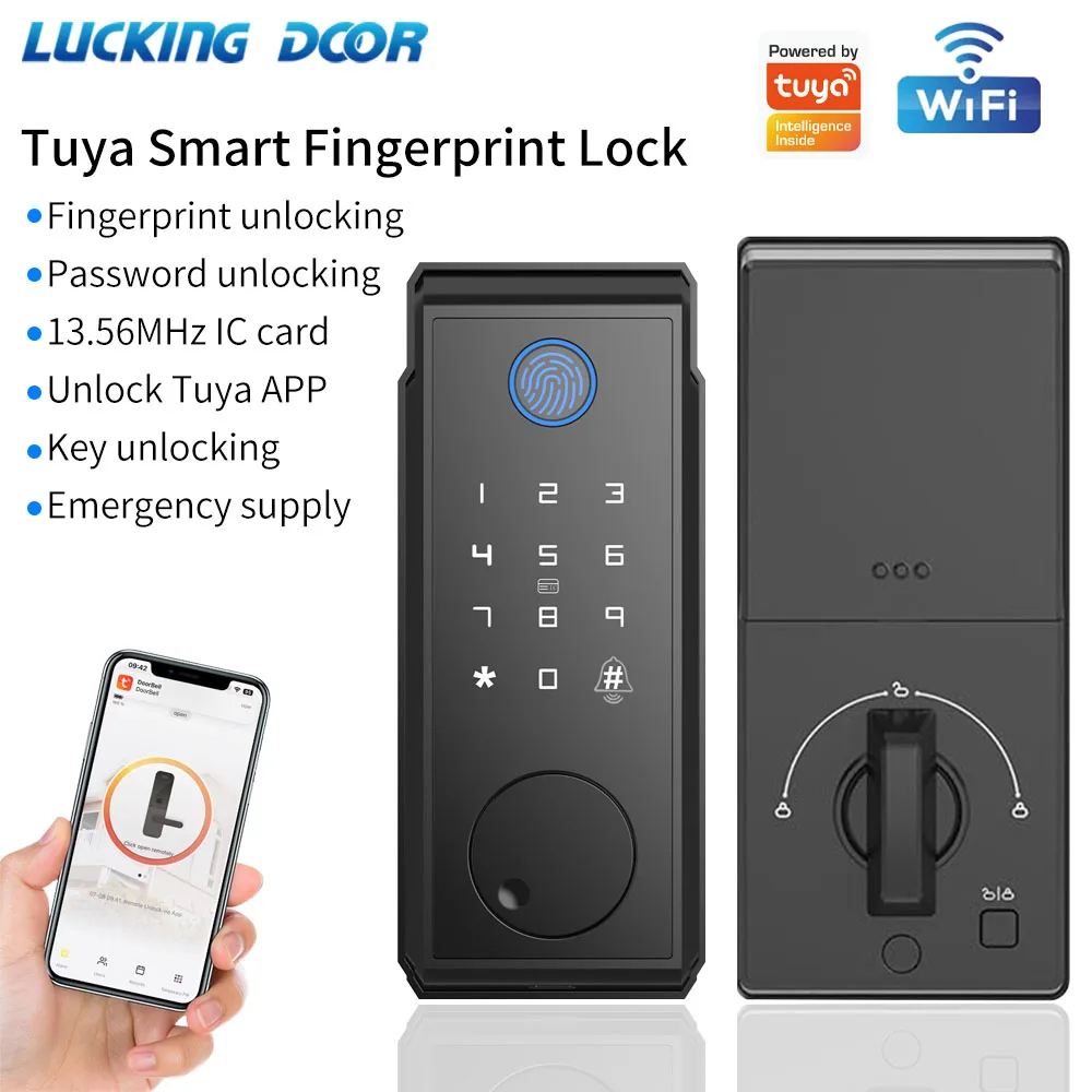 Support Tuya App Tamper Proof Fingerprint Lock for Keyless Entry Keypad Deadbolt Lock for Front Door Physical Key Remote Unlock