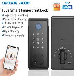 Support Tuya App Tamper Proof Fingerprint Lock for Keyless Entry Keypad Deadbolt Lock for Front Door Physical Key Remote Unlock