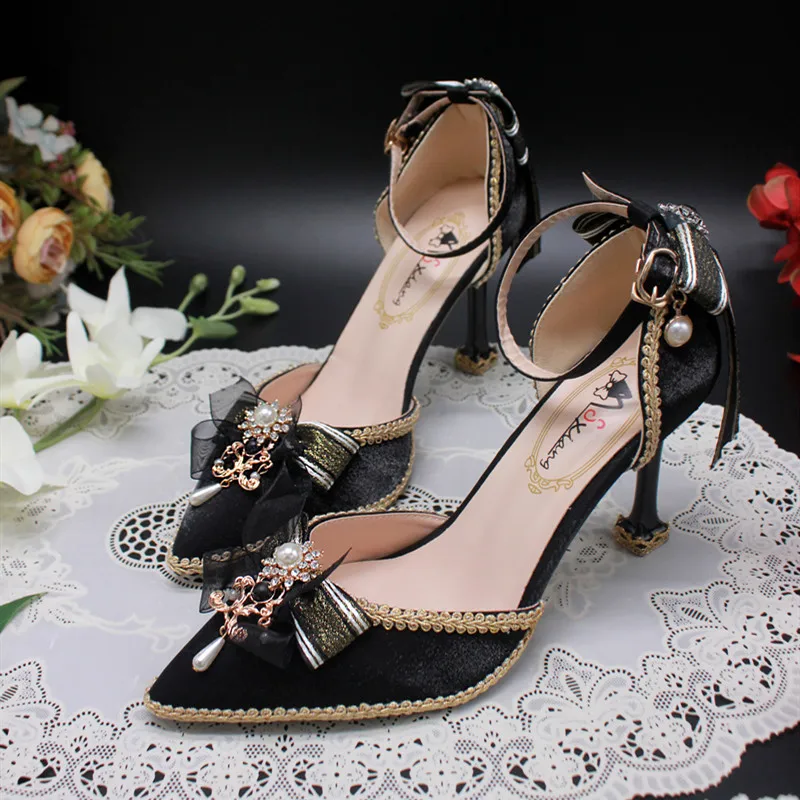 

Lolita Shoes Flower Wedding High Heels One Night Story Original Retro Design Lolita Slim Heels Handmade Lo Shoes