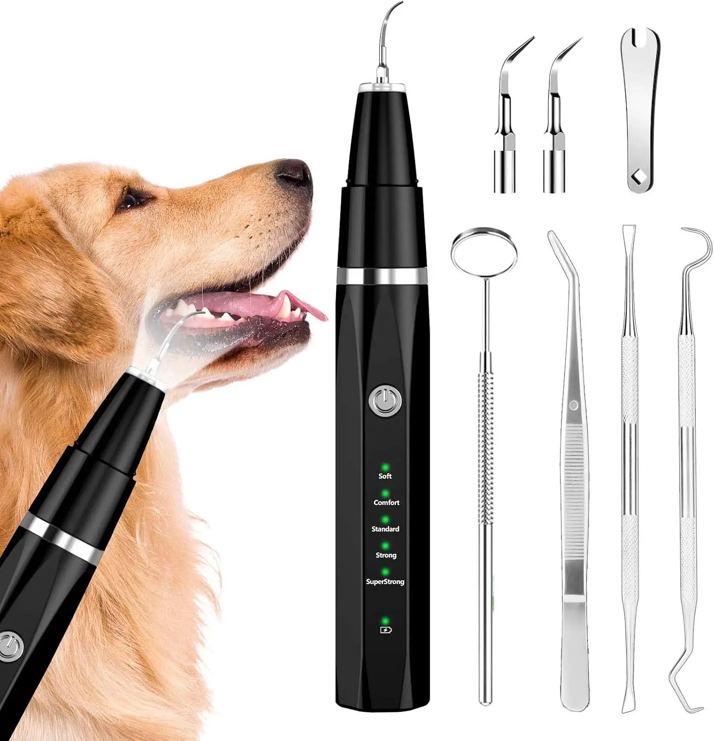 

Ultrasonic Pet Teeth Cleaner - Tartar Remover for Dogs & Cats with 5 Modes, USB Rechargeable