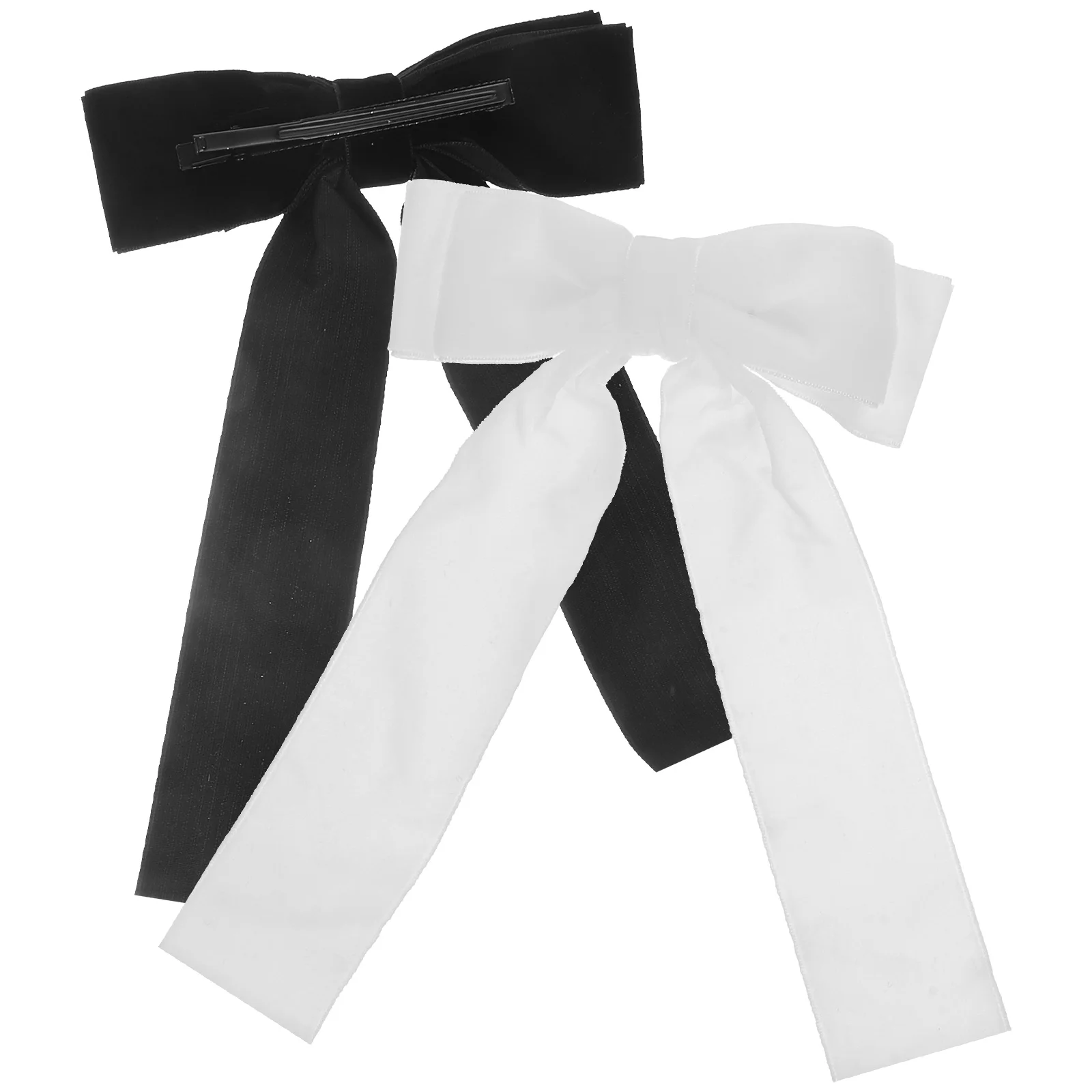 2 Pcs Velvet Bow Headdress Streamer Headband Hairpin Black White 2pcs Bows for Big Clips Long Women Accessories Miss