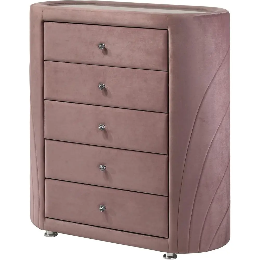 

Snia 5 Ders Velvet Upholstery Chest with Mirror Top in Pink