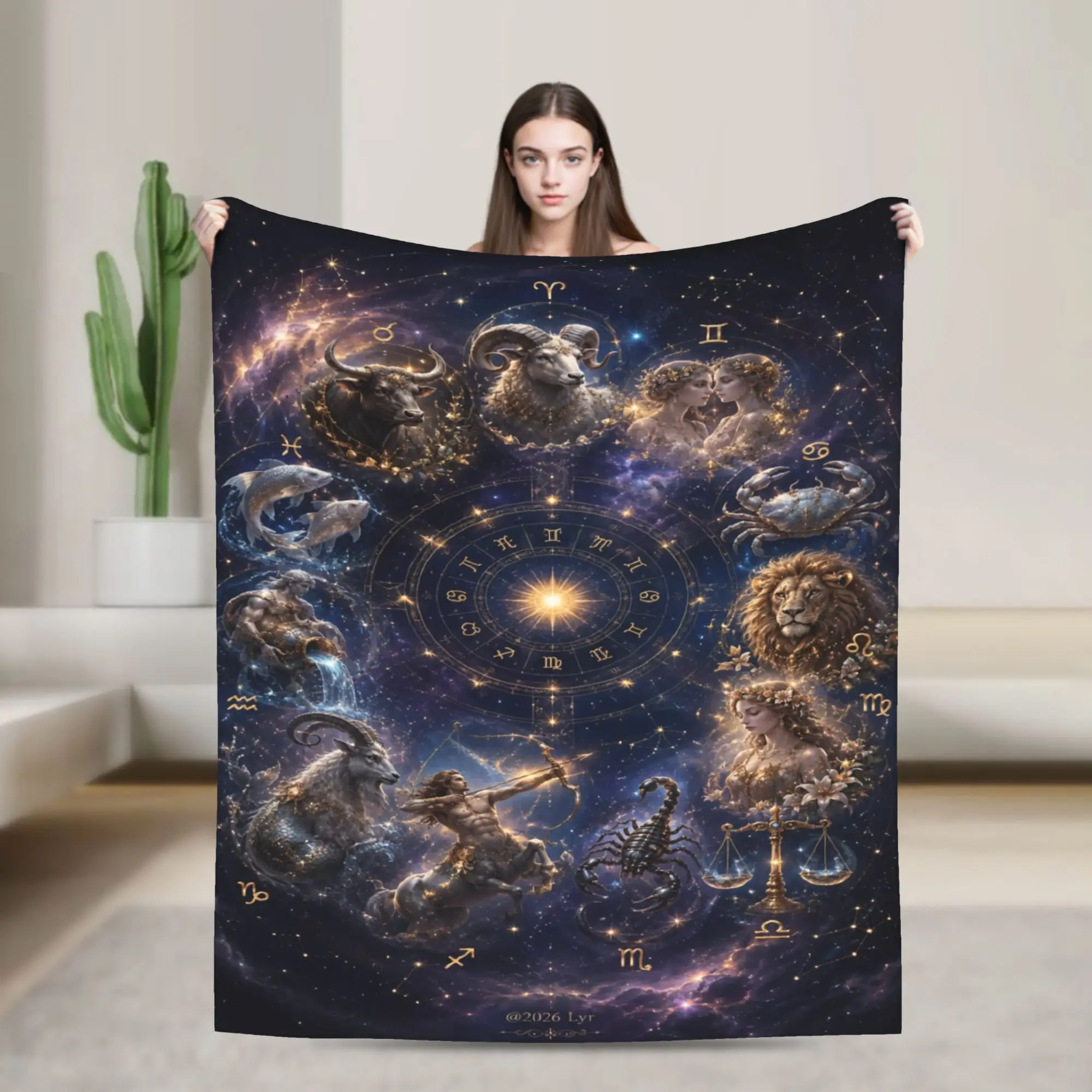 Astrology Zodiac Moon and Stars Soft Warm Blankets  Picnic Plush Throw Blanket Aesthetic Flannel Bedspread Sofa Bed Cover