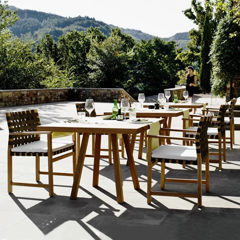 

！@Outdoor Dining Set Courtyard Anti-Corrosion Wood Teak Woven Rattan Table and Chairs for Homestay Garden Outdoor Furniture