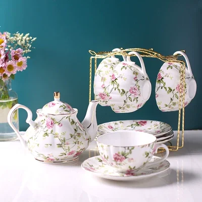 European Bone China Teapot Set, English Afternoon Tea, High-Grade Porcelain Coffee Pot, Heat Resistant Kettle, 400ml