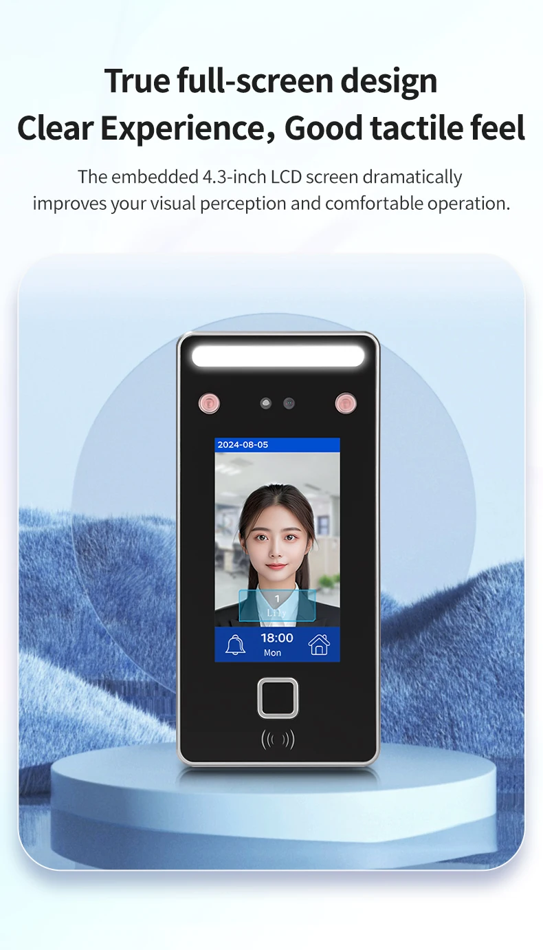 Biometric Facial Recognition Attendance Machine Dynamic Face & Card Access Control Employee Clock-In Clock-Out All-in-One System