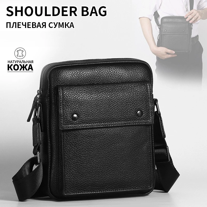 Men's large capacity hand-held genuine leather minimalist crossbody bag, soft and high-end travel shoulder bag