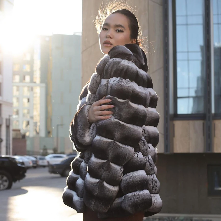 Furs Coat Women Winter Real Rabbit Fur Coats High Quality Natural Rex Rabbit Fur Jacket With Lapel