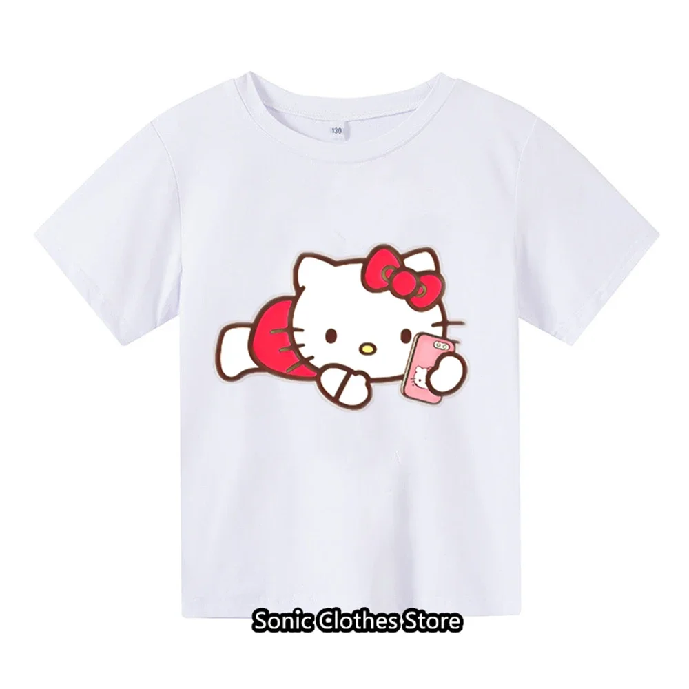 

3-14 Years Old Toddler Girls Clothing Hello Kitty T-shirt Boys T Shirt Kids Clothes Kawaii Cartoon Sonic Tops Tees Summer