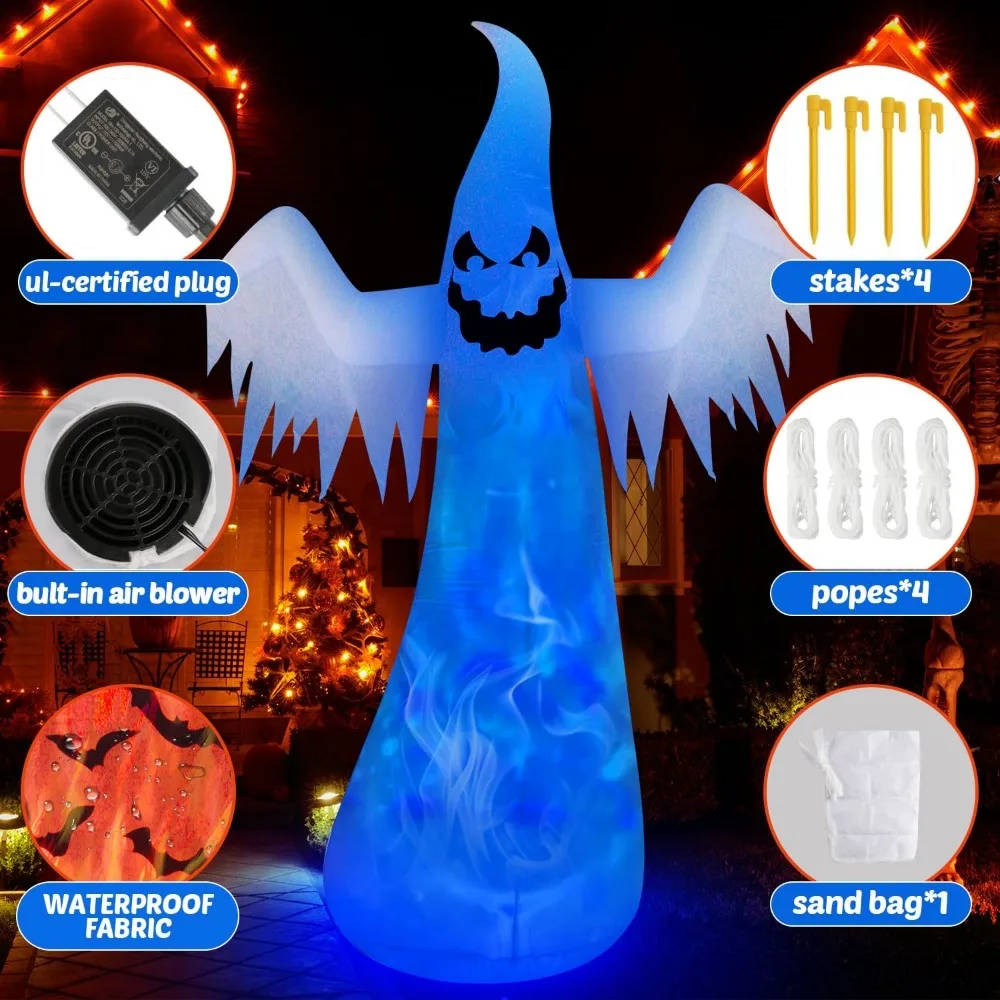 12FT Giant Halloween Inflatables Decorations Outdoor Ghost Built-in 3-Color