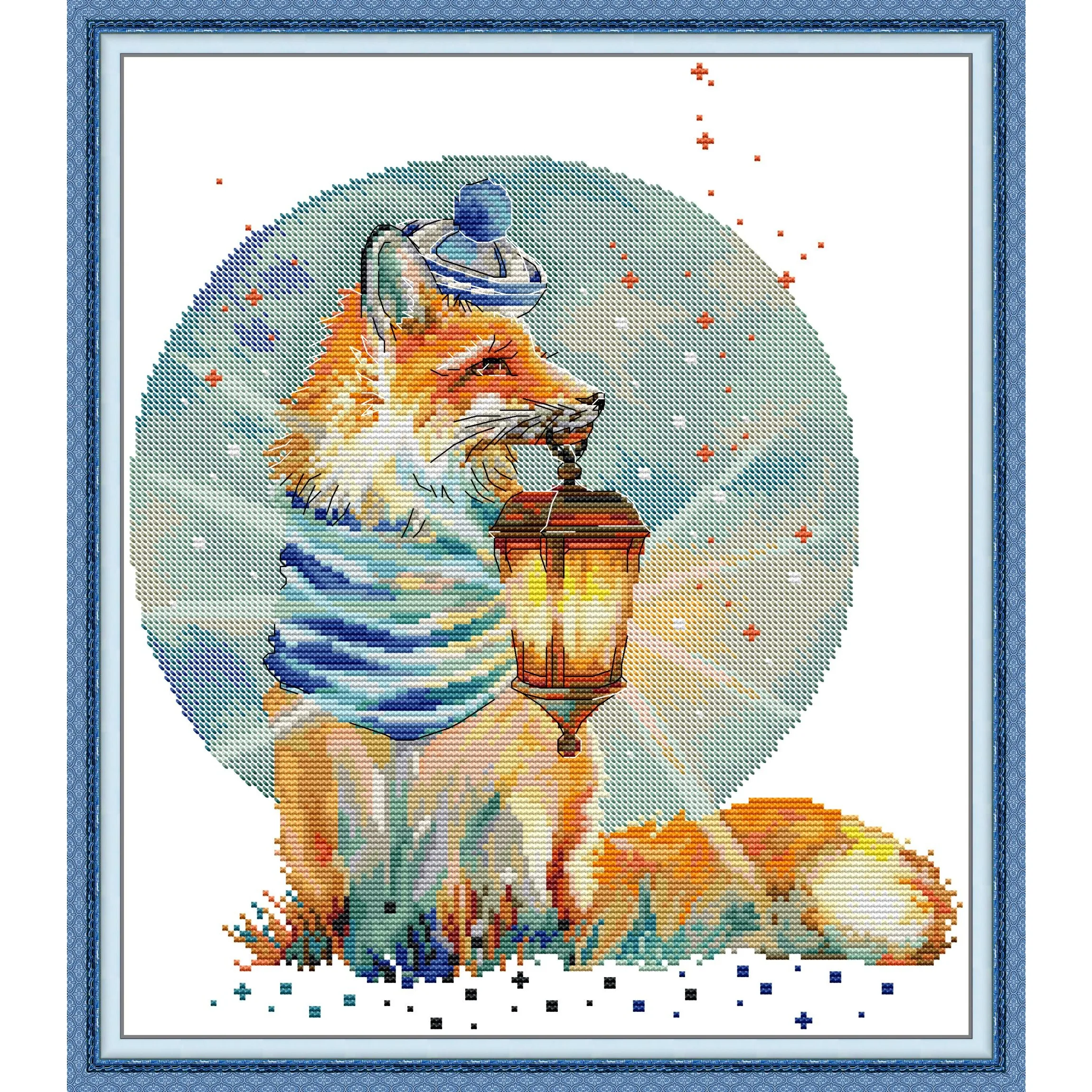 

Soulgift News Pre-Printed Cross Stitch Kit, Stamped Aida Fabric with DMC Threads, Embroidery Kit - Fox with Lantern