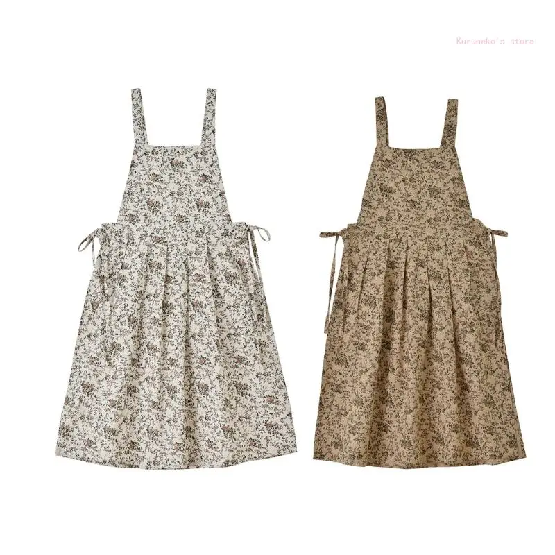 

Flower Printed Apron Waterproof Cleaning Aprons Sleeveless Pinafore with Double Pocket for Kitchens Home Daily Use