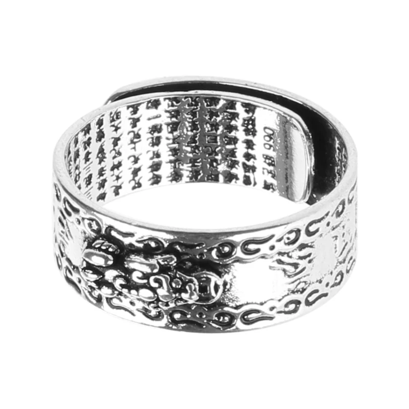 S1Y1 Lucky Carving Scripture Adjustable Rings Feng Shui Amulet Wealth Lucky Open Ring PIXIU Ring for Birthday Gift