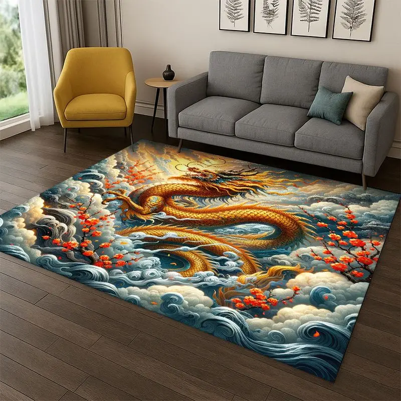 Chinese Dreamy Dragon Loong Cartoon Carpet Rug for Bedroom Living Room Sofa Playroom Doormat Home Decor,Kid Area Rug Non-slip