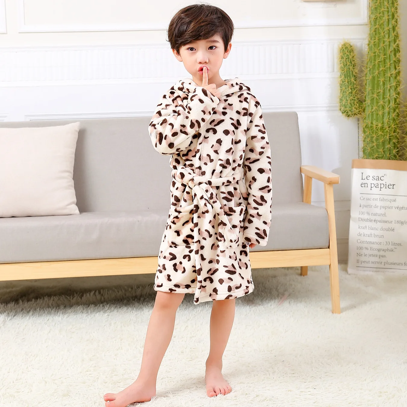 New Winter Baby Boys Girls Flannel Hooded Children for Bathrobe Warm dinosaur LongSleeve Kids Dressing Gown Belt Sleepwear Robes