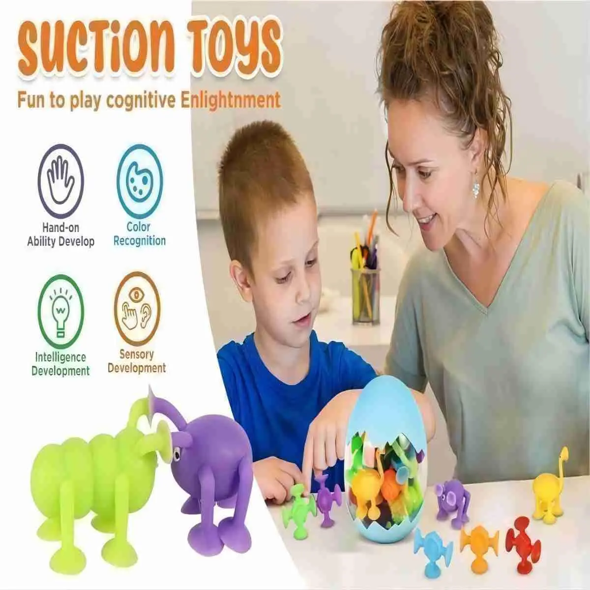 Suction Cups Children Toy Silicone Pieces Games Build Block Suction Bath Toy Sensory Fidget Sucker Toy for Kids 2 to 4 Years Old