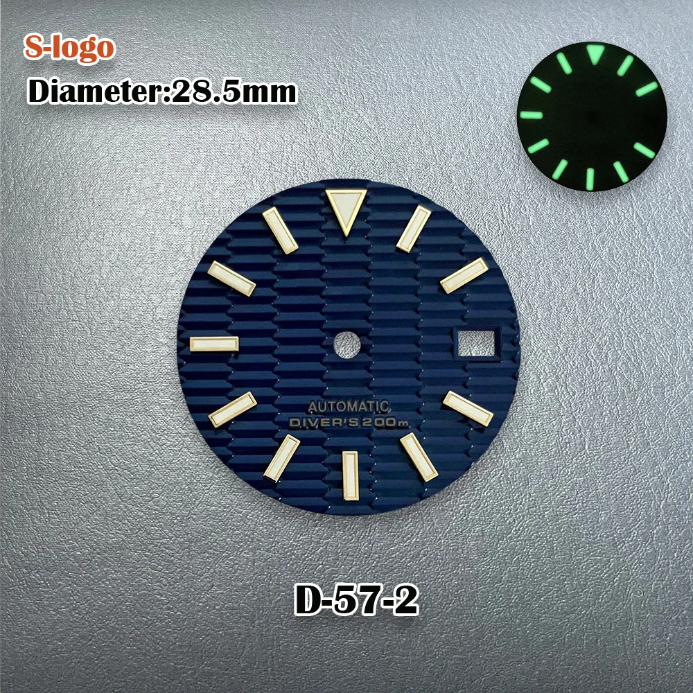 New 28.5mm NH35 Dial S Logo Wave Pattern Dial Fit NH35/NH36 Movement Green Luminous 3/3.8/4.2 O\'clock SKX007 Mod Accessories