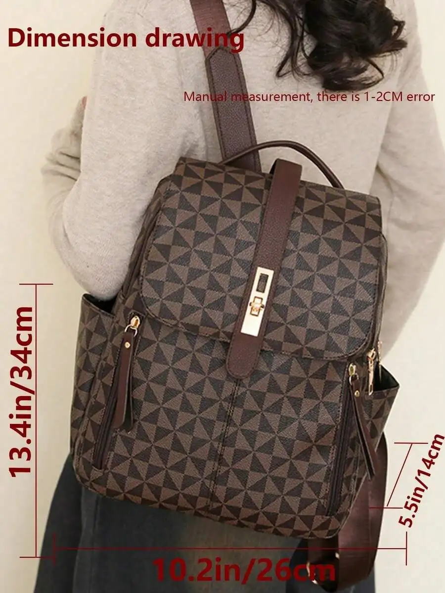 

Geometric Pattern PU Leather Backpack Large Capacity Casual Travel School Bag For Women