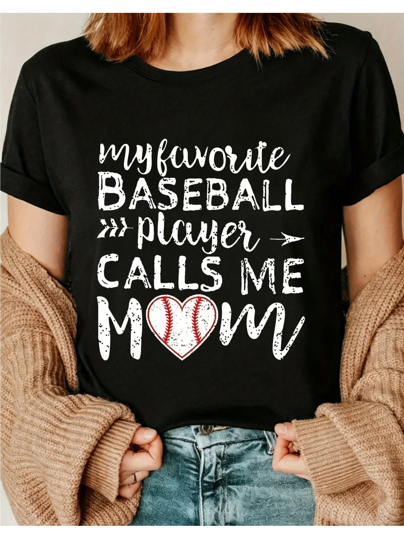 Casual Style Women's T-Shirt with Baseball Mom Theme, Summer and Spring Gift, 01 Round Neck Short-Sleeve Top, Suitable for All Seasons, Casual and Versatile