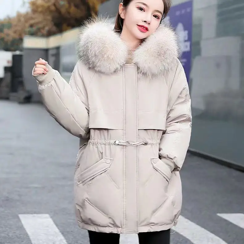 2023 Autumn and Winter New Fashion Thickened Warm Cotton Clothes Temperament Large Fur Collar Down Coat for Women