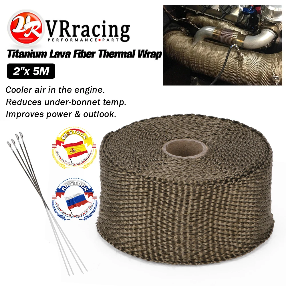 

VR - 2"X 5meter TITANIUM TURBO MANIFOLD HEAT EXHAUST THERMAL WRAP TAPE + 4PCS STAINLESS TIES VR1905T