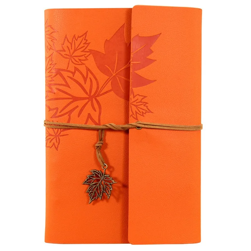 

Maple leaf book clock in travel stamp book strap retro travel handbook soft leather loose-leaf notebook