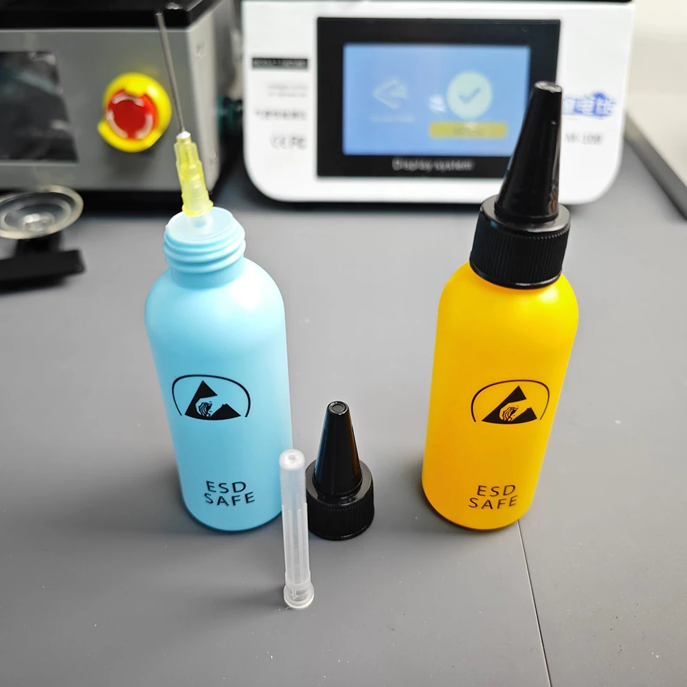 2 pz 60ml ESD sicuro bottiglia di alcol punta dell'ago saldatura pulizia flusso liquido distributore di olio di alcol plastica strumenti di riparazione del telefono fai da te