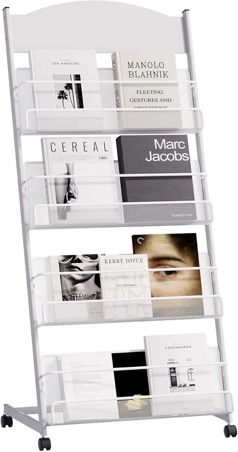 Floor-Standing Magazine Rack 4-tier Newspaper Holder Book Display Shelf Brochure Display Stand Floor Suitable for Exhibi
