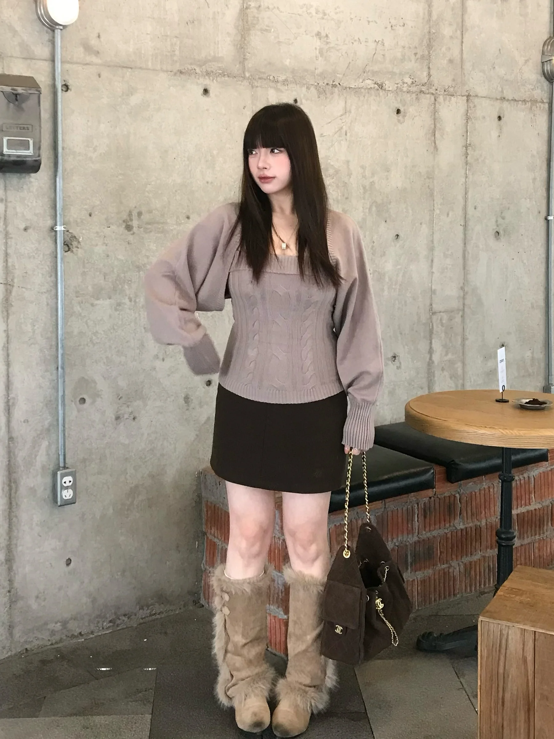 

Ulovely Truffle a Knitted Two-Piece Set plus Size oulder Baring Open Cardigan Sweater Comfortable Faion plus Size Women