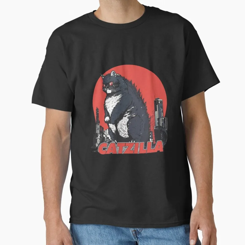 

King of the meowsters Catzilla #0808 Vintage Japanese Monster Anime movie gift T shirt for cat lover Large size Tops