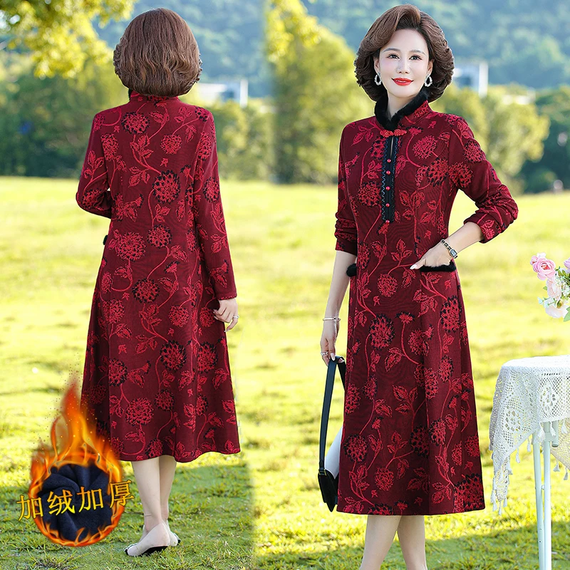 Frauen Herbst Winter Jacquard Kleid Dame Langarm Party Velours Kleid Langarm lässig A-Linie lange Plüsch Kleid elegante Vesito