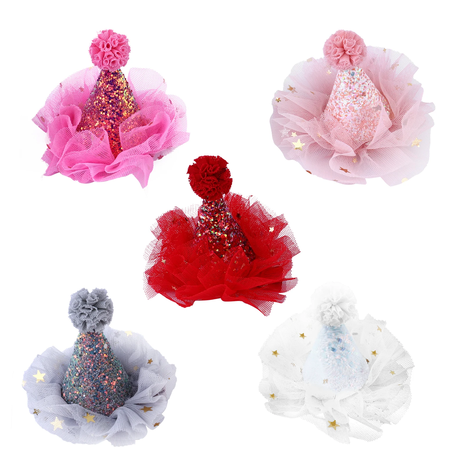 

5pcs Kids Hair Clips Adorable Baby Hair Clip Sequins Christmas Hat Barrettes Bright Colors Birthday Accessories