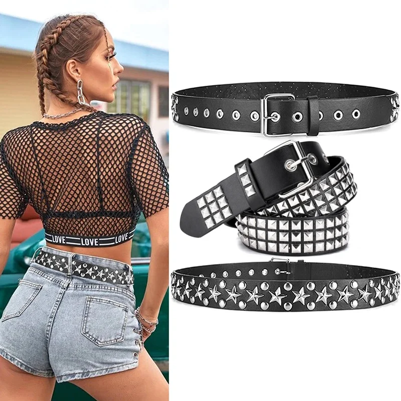 

Ремень с заклепками и полыми пулями, модный кожаный ремень с шипами в стиле гот-рок, дикий регулируемый женский черный ремень в стиле панк