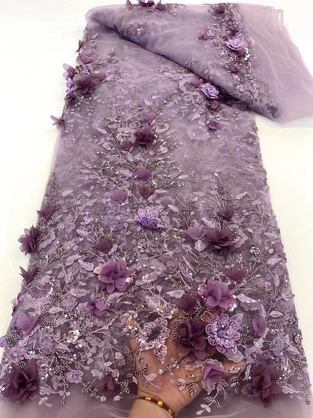 Lujoso francés bordado con cuentas de gasa 3D lentejuelas florales tela de encaje africano de alta calidad vestido de tela de encaje nigeriano