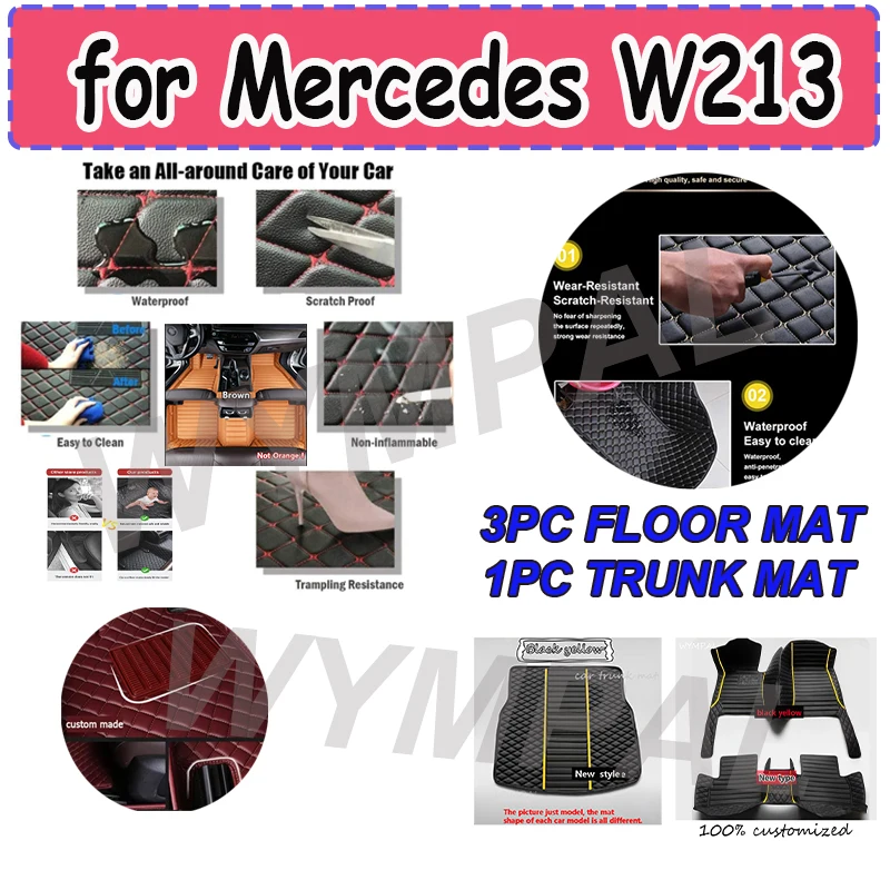 

LUXURY Car Floor Mats For Mercedes W213 2017-2020 DropShipping Center Auto Interior Accessories Leather Carpets Rugs Foot Pads
