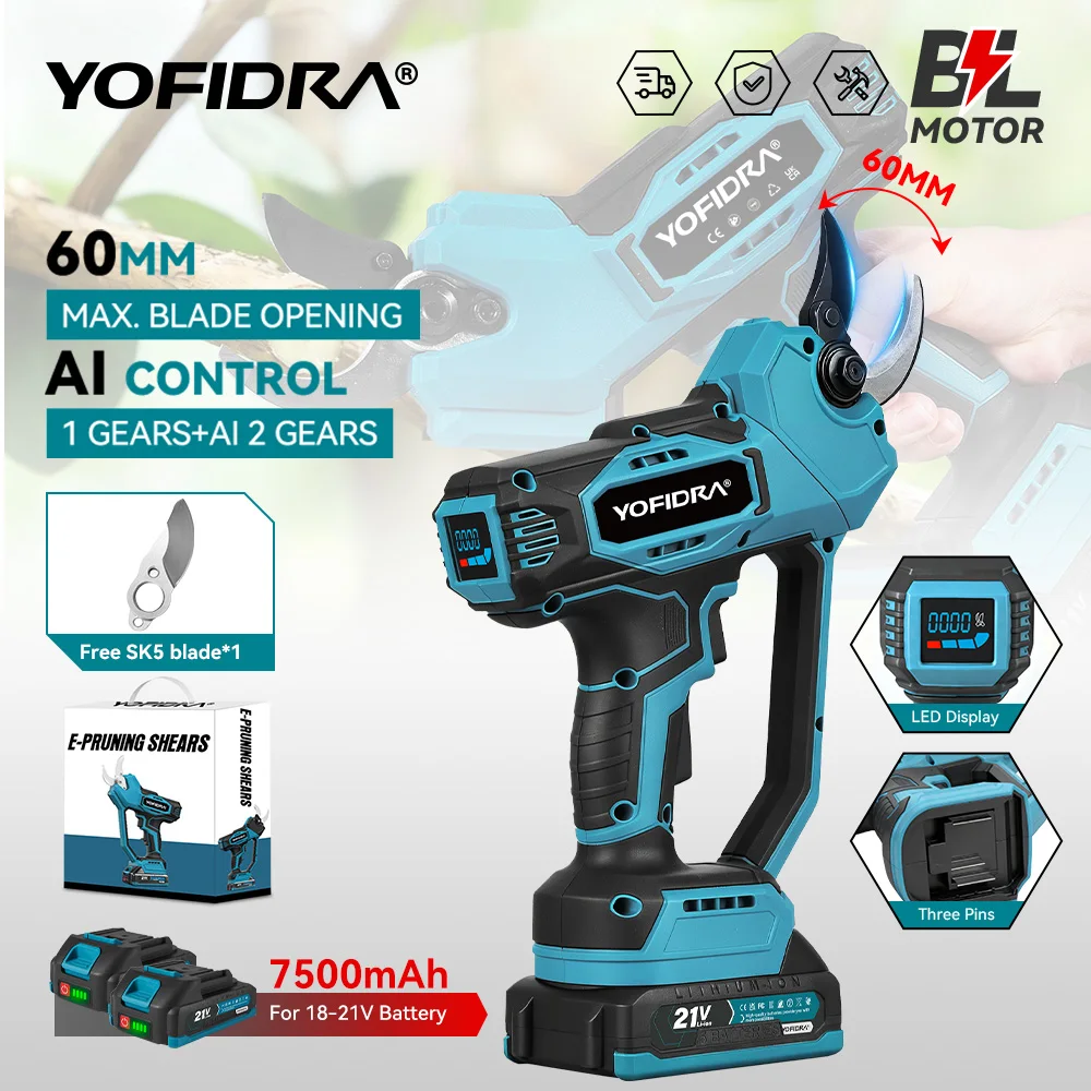 YOFIDRA 60mm AI vitesses contrôle sans brosse électrique sécateur sans fil arbre bonsaï taille ciseaux électriques pour Makita 21V batterie