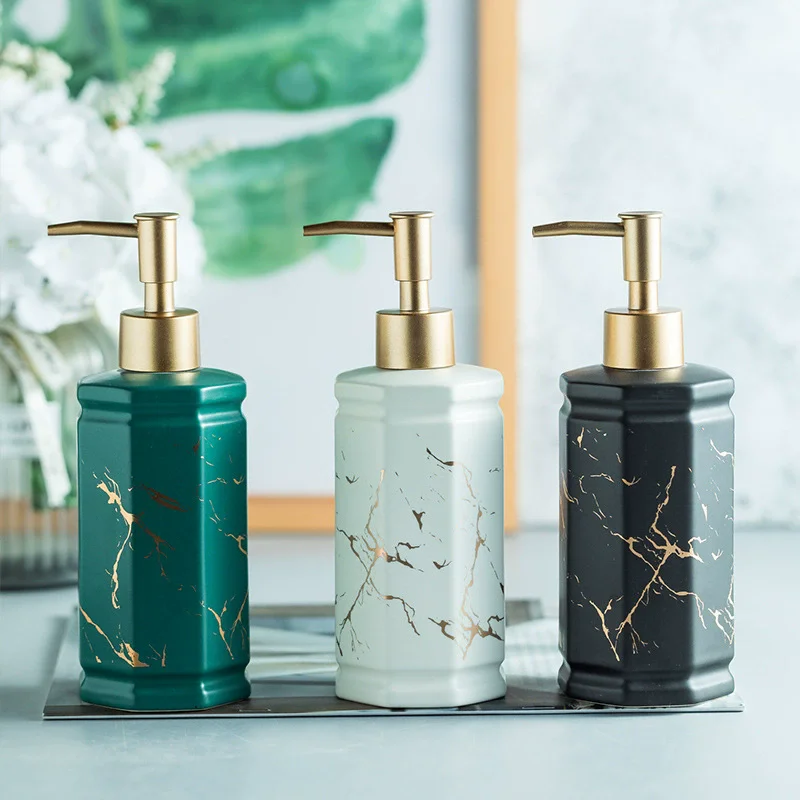 液体石鹸ディスペンサー-大理石セラミック-350ml-手動石鹸ディスペンサー-シャンプーボトル-アロマセラピーボトル-バスルームアクセサリー